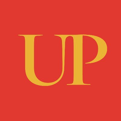 Logo with gold letters 'UP' on a red background.