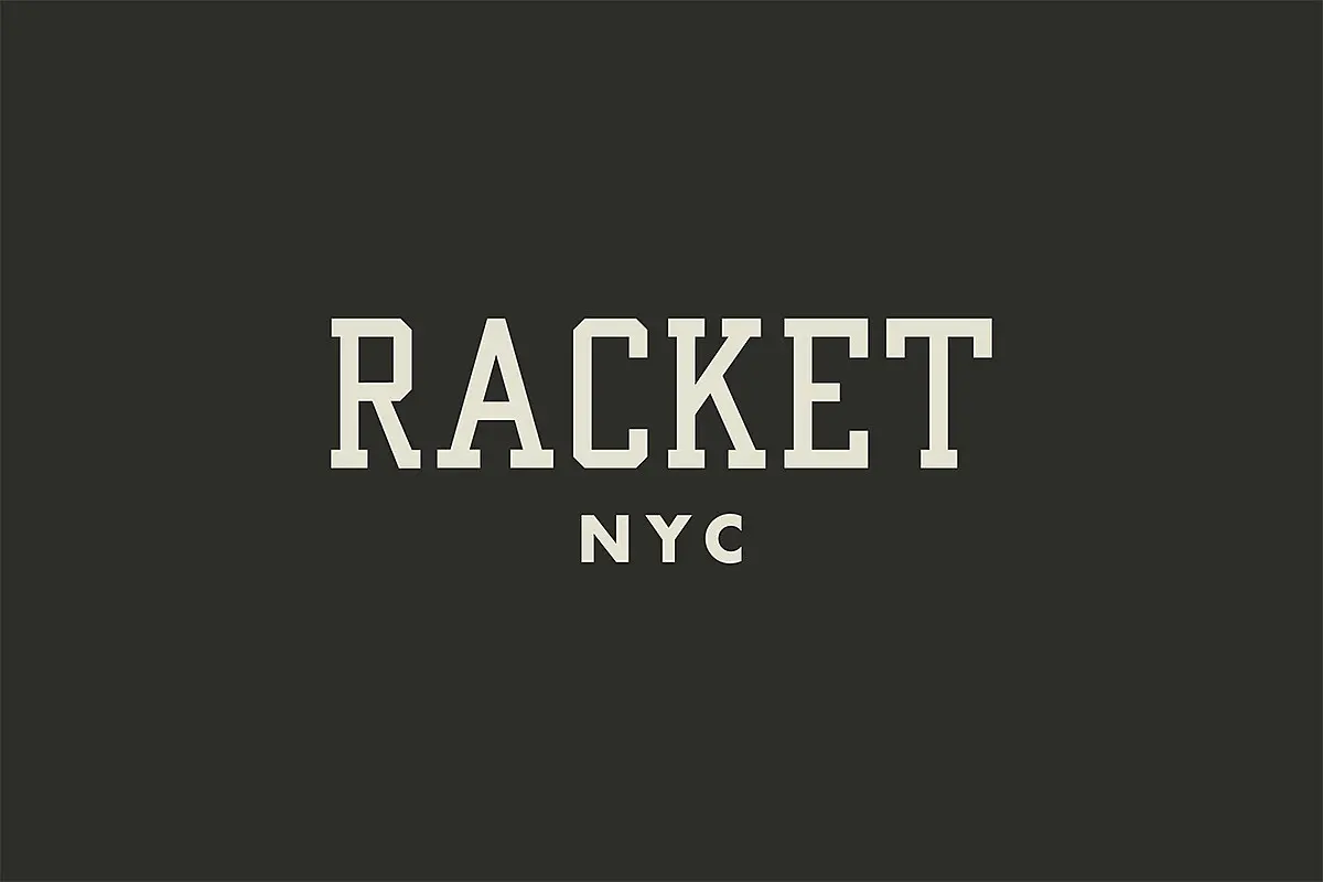 Racket Nyc logo in white color on green background