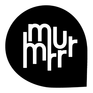 Minimalist logo with the word 'murmur' in a speech bubble shape.
