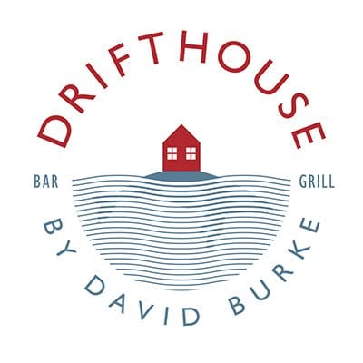 Logo for Drifthouse Bar Grill by David Burke featuring a house and waves.