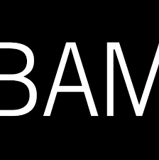 White text 'BAM' on a black background.
